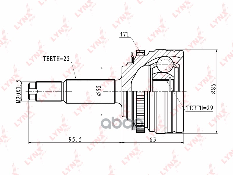 ШРУС наружный DAEWOO Lanos 1.4-1.5 97- 98 LYNXauto арт. co-1815a