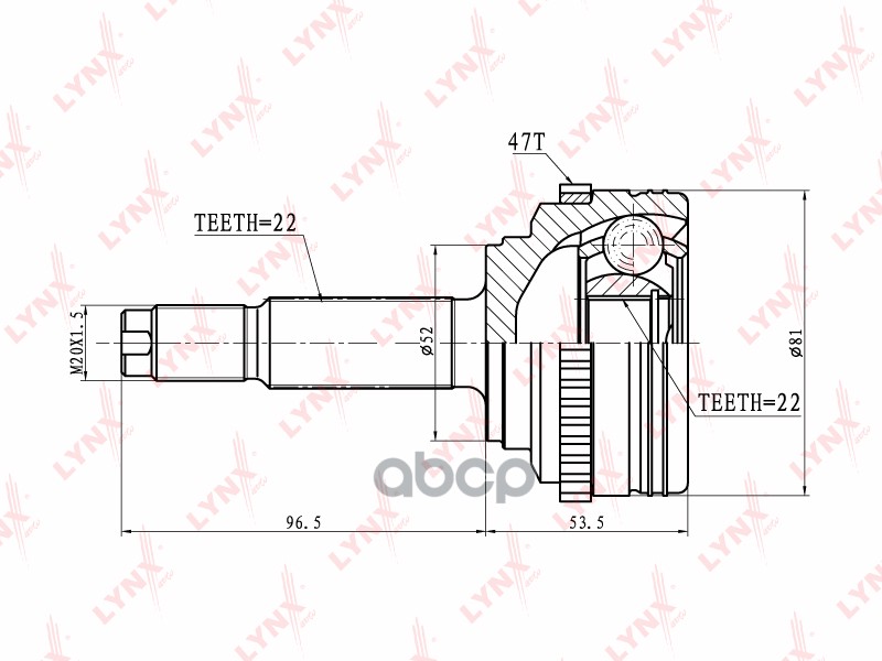ШРУС наружный подходит для CHEVROLET Aveo 1.4 03-08/Kalos 1.4 05, DAEWOO Kalos 1.4 03  CO-1825A LYNXauto арт. CO-1825A