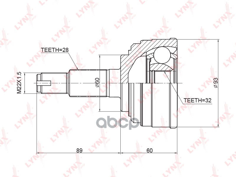 ШРУС наружный HONDA Accord 1.8-2.2 90-98/Inspire 2.0 >95/Prelude 2.0 >92 LYNXauto арт. co-3401