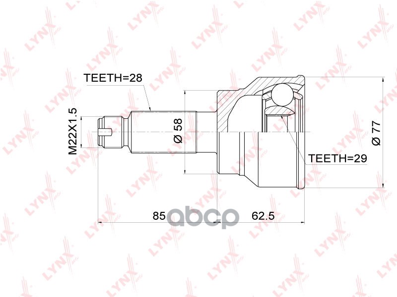 ШРУС наружный SUXUKI SX4 1.5-1.6 06>  FIAT Sedici 1.6-1.9D 06> LYNXauto арт. co-3680