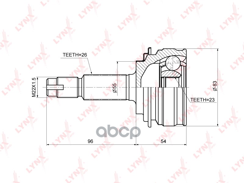 ШРУС наружный подходит для TOYOTA Yaris(NSP91/95) 1.3 4WD 05 / 1.5 05 CO-3684 LYNXauto арт. CO-3684