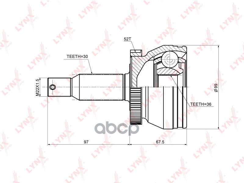 ШРУС наружный подходит для HYUNDAI Santa Fe(CM) 2.0D 06, KIA Sorento(XM) 2.0D 09 CO-3695A LYNXauto арт. CO-3695A