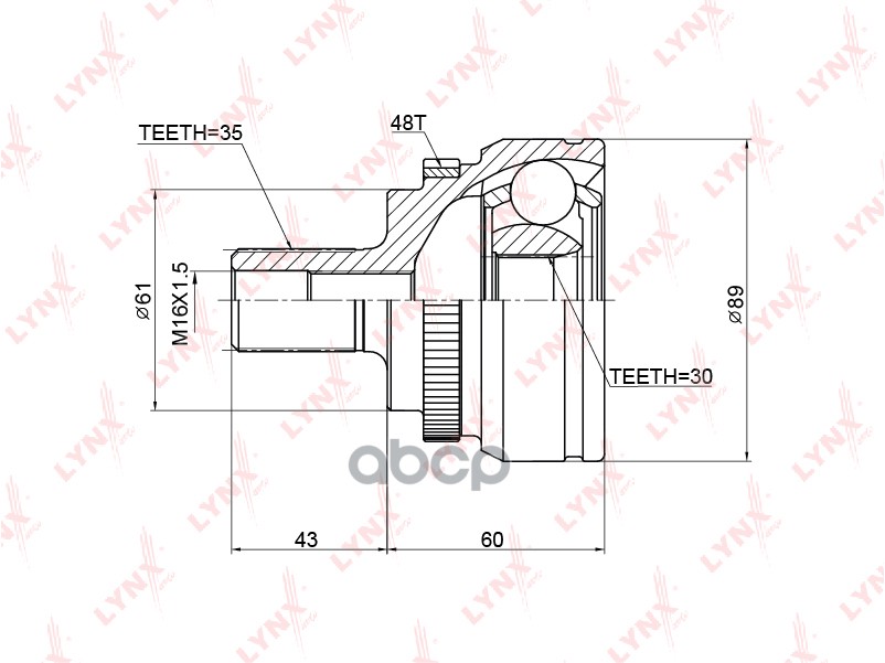 ШРУС наружный передний MERCEDES-BENZ E280-430(W210) 4WD 96-02 CO-3772A LYNXauto арт. CO-3772A