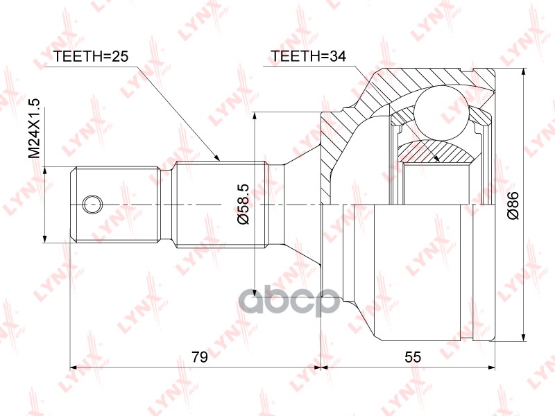 ШРУС наружный CITROEN Berlingo(B9) 1.6-1.6D 08> / C3 II 1.0-1.2 12> / C4 I-II 1.6-2.0 04> / DS3 1.6- LYNXauto арт. co-3824