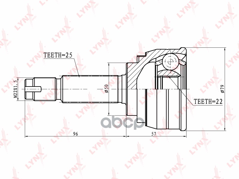 ШРУС наружный HYUNDAI Lantra 1.5 90-95  MITSUBISHI Chariot 1.8 >91/Galant 1.6-1.8 >89/Mirage Lancer LYNXauto арт. co-5500