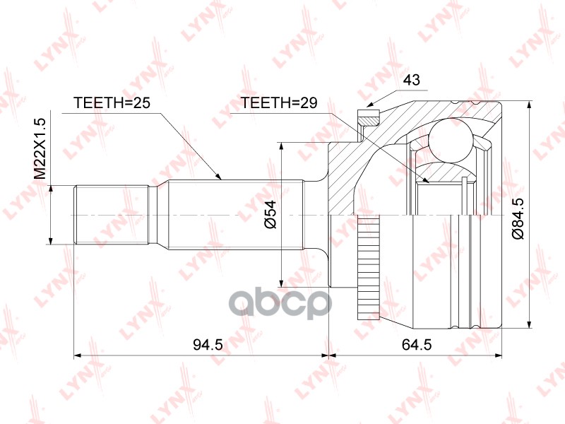 Шрус Внешний | Перед Прав/Лев | LYNXauto арт. CO5524A