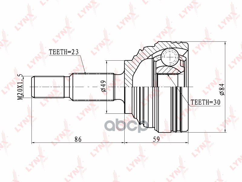 ШРУС наружный RENAULT Logan I 1.5D-1.6 06> / Sandero I 1.5D 10> / Clio III 1.6 05> / Megane II 1.4-1 LYNXauto арт. co-6326