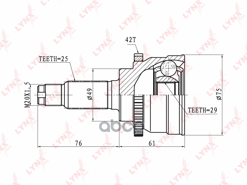ШРУС наружный SUZUKI Baleno 1.9TD 98-02/Liana 1.3-1.6 02> LYNXauto арт. co-7300a