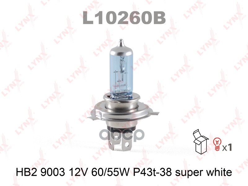 Лампа галогенная HB2 9003 12V 60/55W P43T-38 SUPE WHITE LYNXauto арт. l10260b