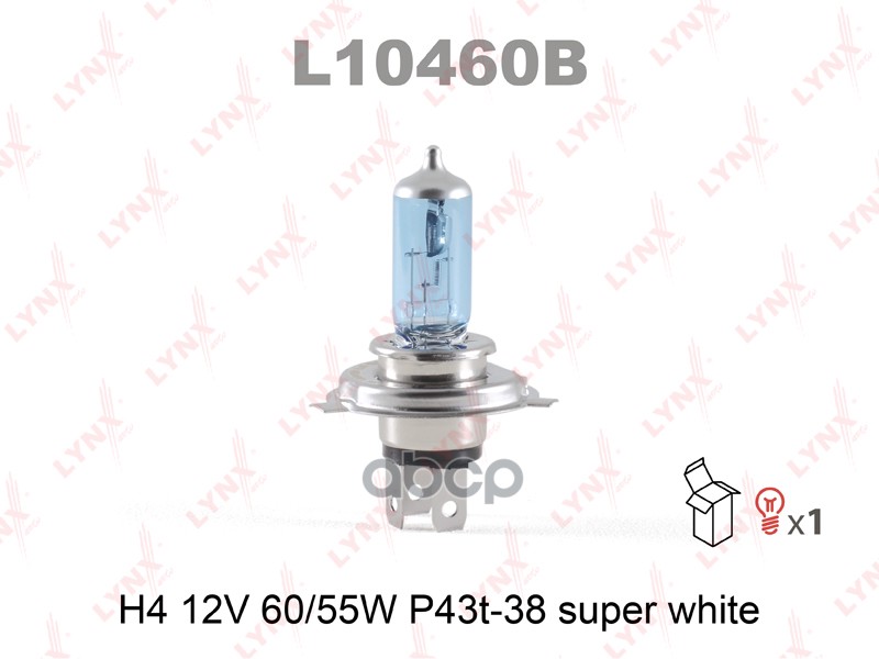 Лампа галогеновая H4 12V 60/55W P43T-38 SUPER WHITE  L10460B LYNXauto арт. L10460B