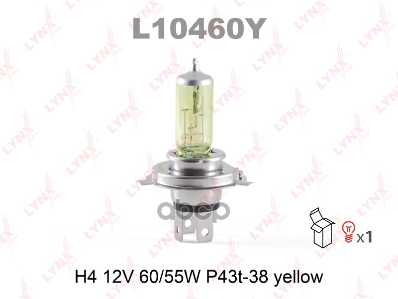 Лампа галогенная H4 12V 60/55W P43T-38 YELLOW LYNXauto арт. l10460y