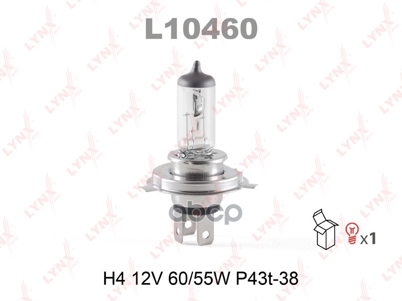 Лампа галогеновая H4 12V 60/55W P43T-38  L10460 LYNXauto арт. L10460