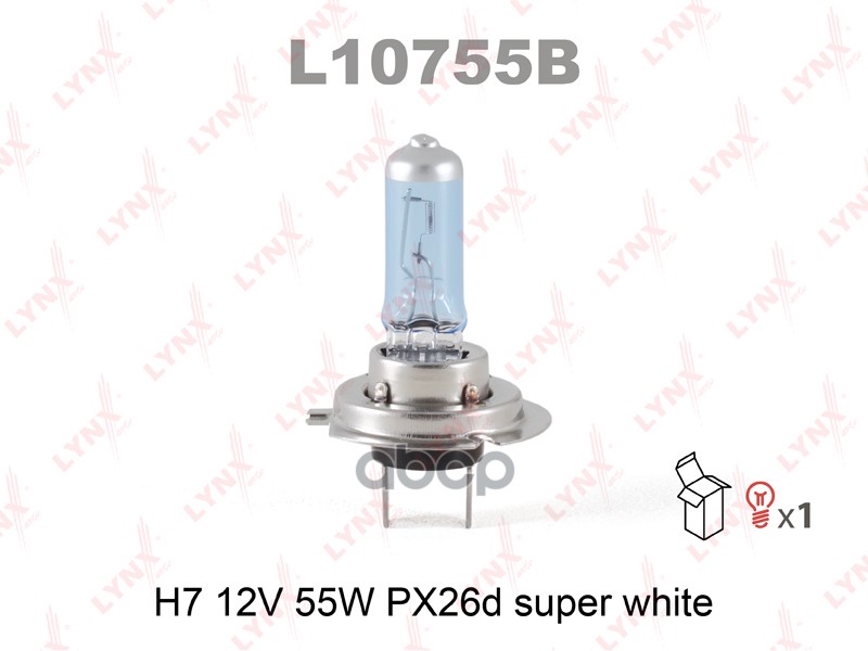 Лампа галогеновая H7 12V 55W PX26D SUPER WHITE  L10755B LYNXauto арт. L10755B