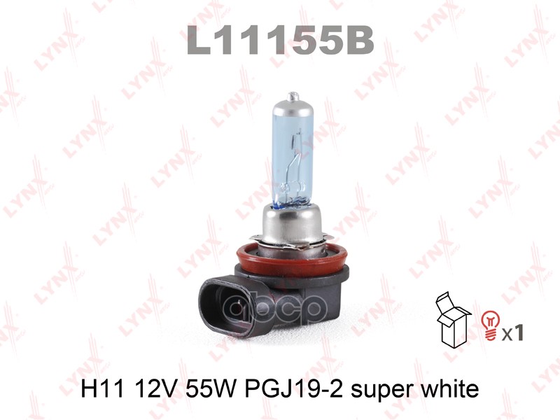 Лампа галогенная H11 12V 55W PGJ19-2 SUPER WHITE LYNXauto арт. l11155b