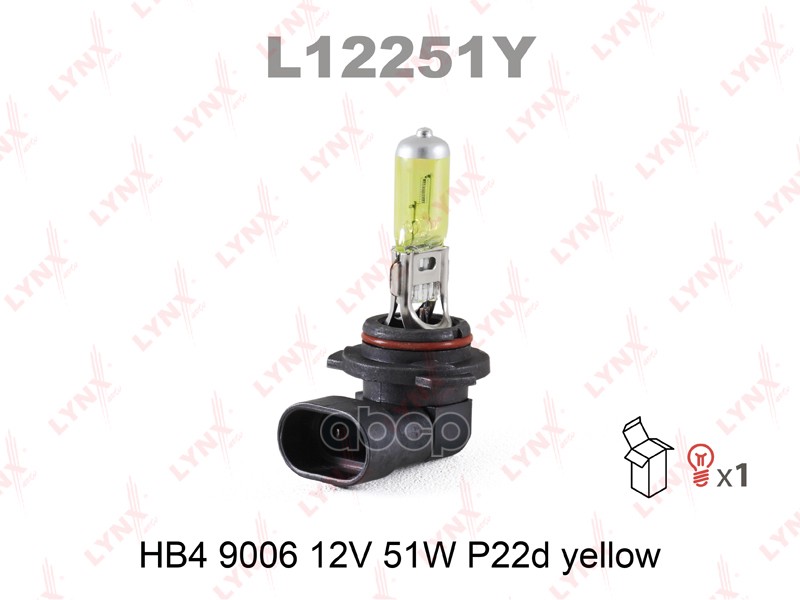 Лампа галогенная HB4 9006 12V 51W P22D YELLOW LYNXauto арт. l12251y
