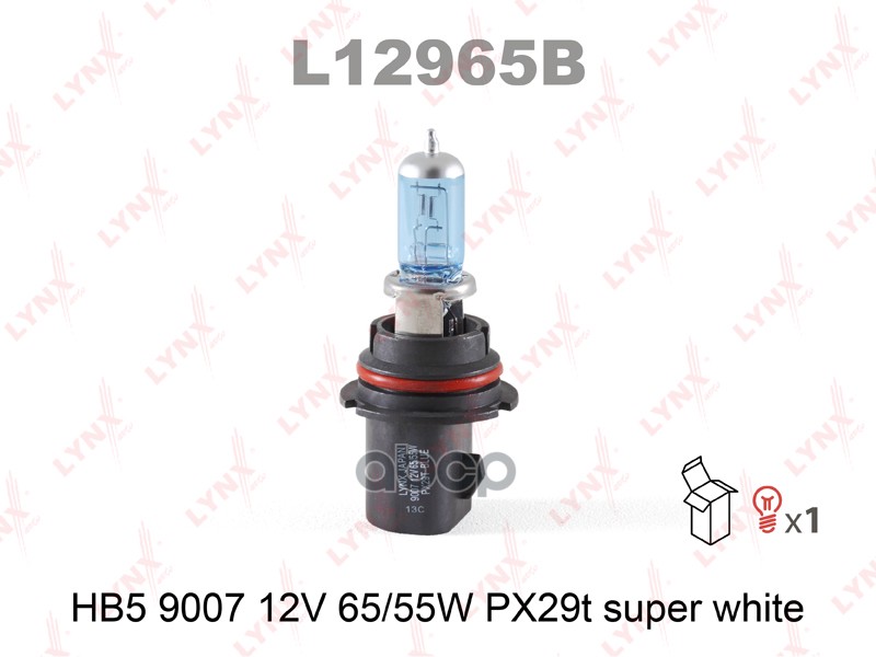 Лампа 12V HB5 65/55W PX29t LYNXauto SUPER WHITE 1 шт. картон L12965B LYNXauto арт. L12965B