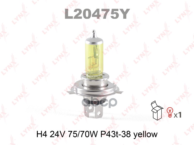 Лампа 24V H4 75/70W P43t LYNXauto Yellow 1 шт. картон L20475Y LYNXauto арт. L20475Y