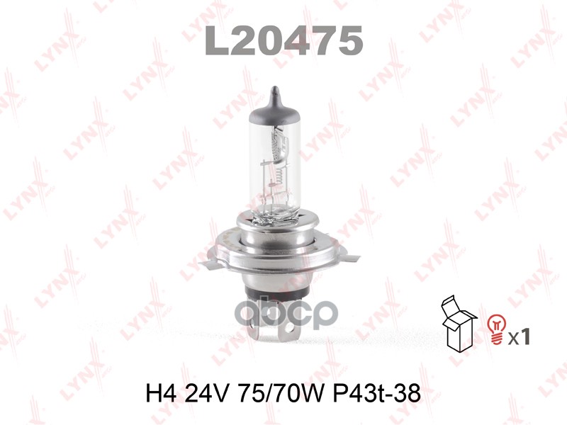 Лампа галогеновая H4 24V 75/70W P43T-38  L20475 LYNXauto арт. L20475