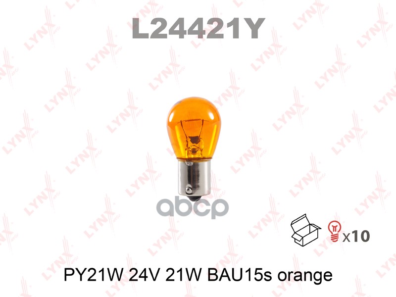 Лампа накаливания PY21W 24V 21W BAU15s ORANGE LYNXauto арт. l24421y
