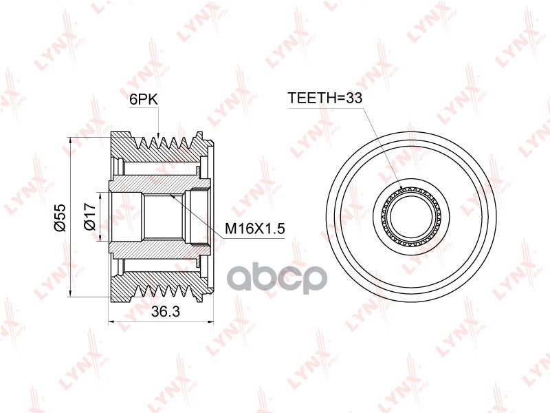 Муфта свободного хода генератора CITROEN Jumper 3.0D 06>  FIAT Ducato 3.0D 06>  IVECO Daily III-VI 3 LYNXauto арт. pa-1074