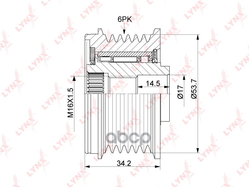 Муфта свободного хода генератора BMW 1(E81/E87/F20) 1.6D-2.0D 06> / 3(E90/F30) 2.0D 07> / 5(E60 / F1 LYNXauto арт. pa-1146