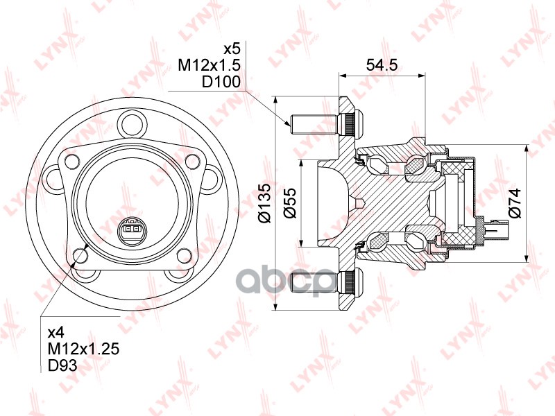 Ступица задняя в сборе TOYOTA Avensis(T25) 1.6-2.4 03-08 / Caldina(T24) 1.8-2.4 02-07 / Celica 1.8 9 LYNXauto арт. wh-1158