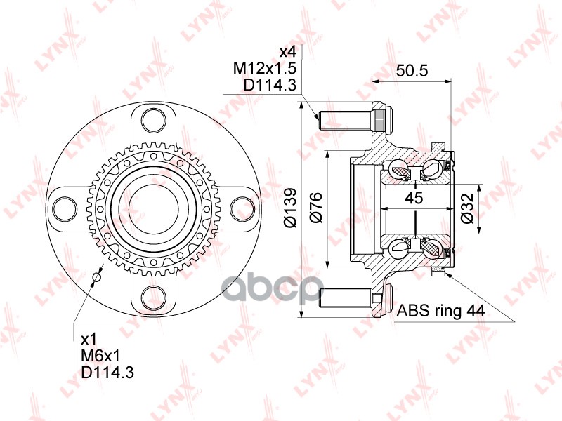 Ступица задняя в сборе с ABS HYUNDAI Elantra(XD) 1.6-2.0D 02-06  KIA Cerato/Spectra(LD) 1.5D-2.0D 04 LYNXauto арт. wh-1199