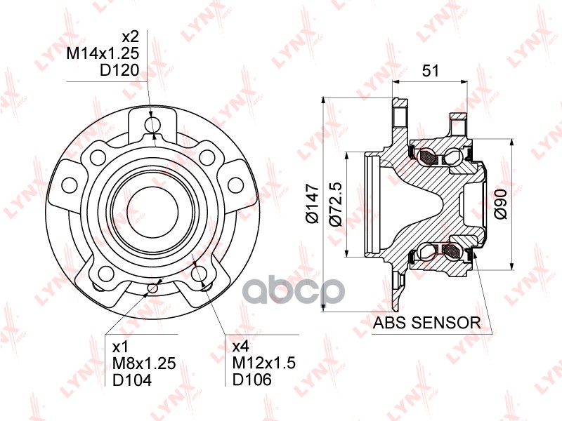 Ступица передняя в сборе с ABS BMW 1(F20 / F21) 1.6-2.0 10> / 3(F30 / F31) 1.6-3.0 11> LYNXauto арт. wh-1404
