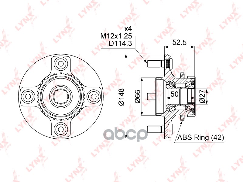 Ступица задняя в сборе L=R NISSAN Almera Classic 06-> LYNXauto WH-1458 LYNXauto арт. WH-1458