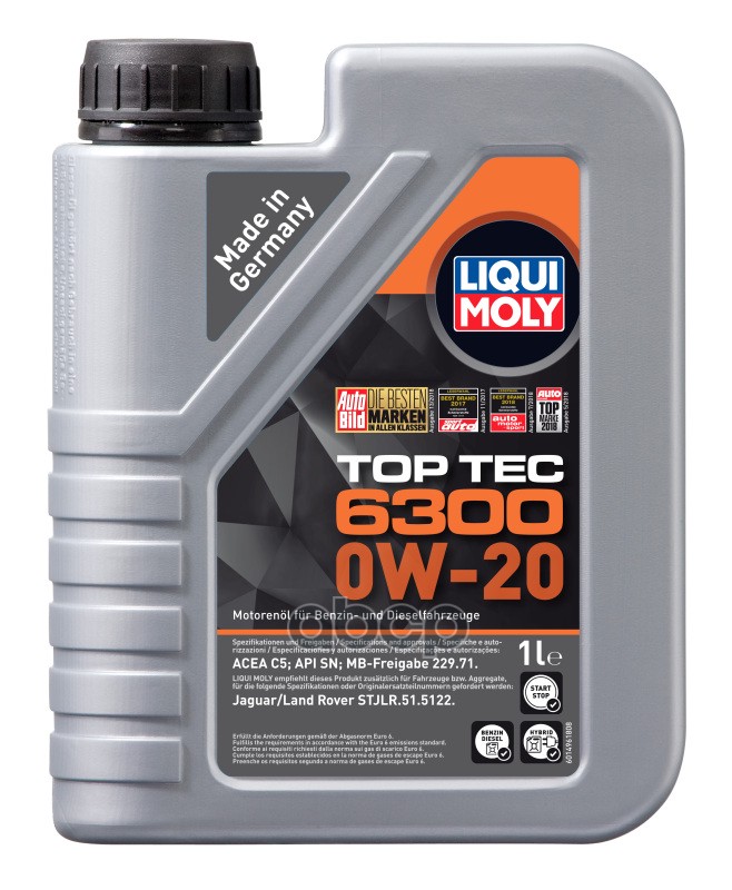 LIQUI MOLY Масло Мот. Top Tec 6300 0W-20 (1Л)