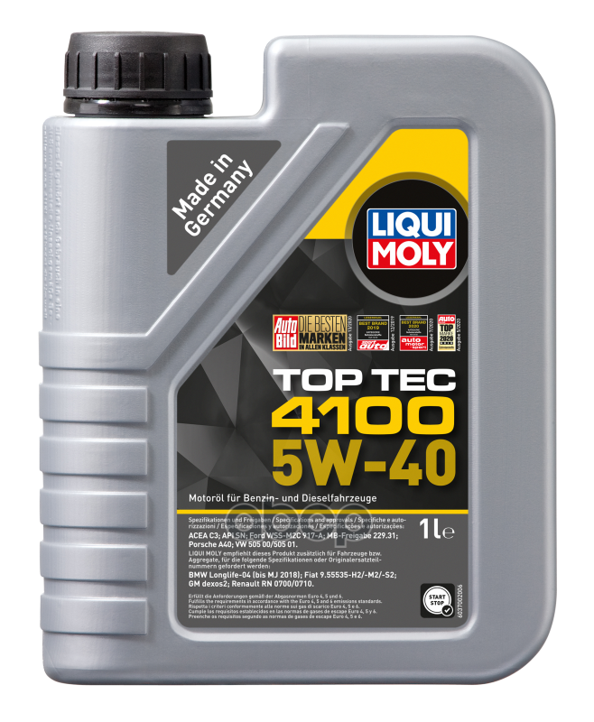 LIQUI MOLY Масло моторное синтетическое НС-Top Tec 4100 5W-40 CF/SN C3 1л 9510 7500