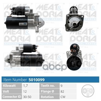 Стартер 12V 1 7KW Fiat Ducato (250 290) 2.3 D MEAT & DORIA арт. 5010099