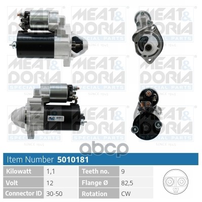 Стартер 12V 1 1KW Audi A4 (8D5)  VW Passat (3B6) MEAT & DORIA арт. 5010181