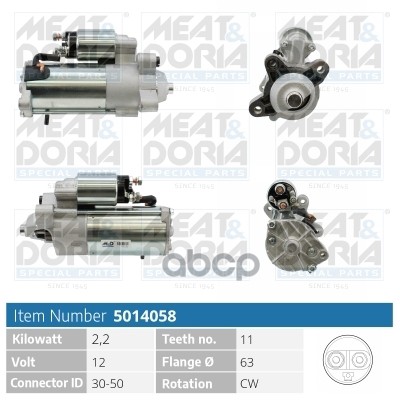 Стартер 12V 2 2Kw Ford C-Max (Dm2)  Kuga I 2.0 Tdci MEAT & DORIA арт. 5014058