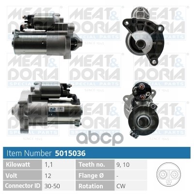 Стартер 12V 1 1Kw Fiat Qubo (225)  Peugeot 106 Ii MEAT & DORIA арт. 5015036
