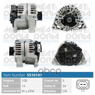 Генератор 14V 100A Opel Astra H (A04)  Corsa D (S07) MEAT & DORIA арт. 5510147
