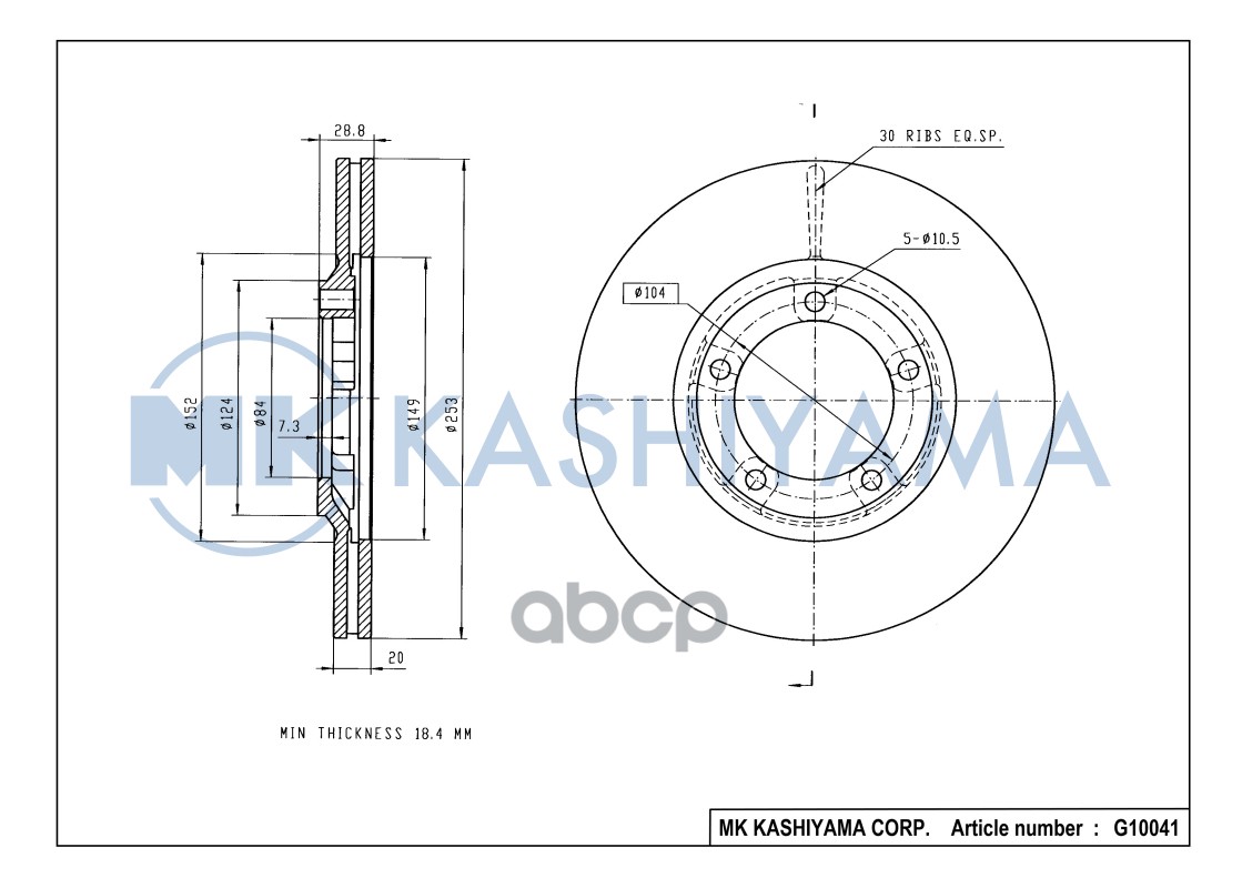 Диск тормозной передний HYUNDAI H1/H100/PORTER G10041 MK KASHIYAMA арт. G10041