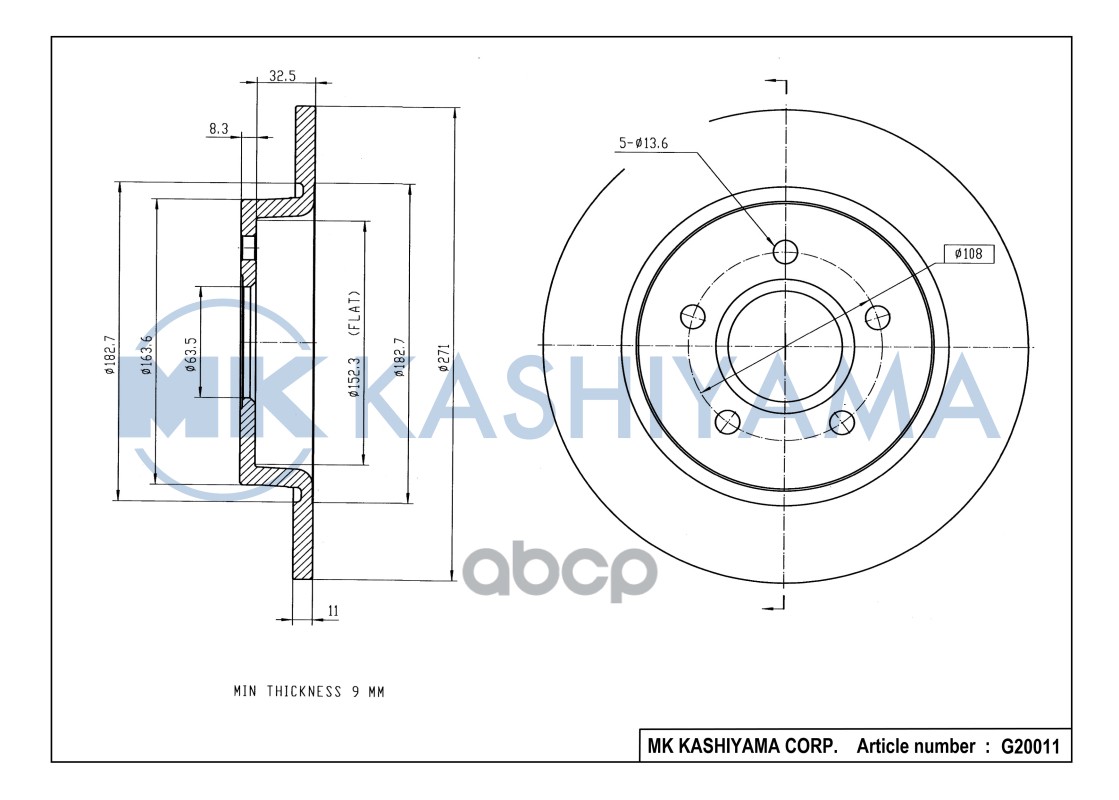 Диск тормозной задний FORD FOCUS III 11-/C-MAX 10- G20011 MK KASHIYAMA арт. G20011