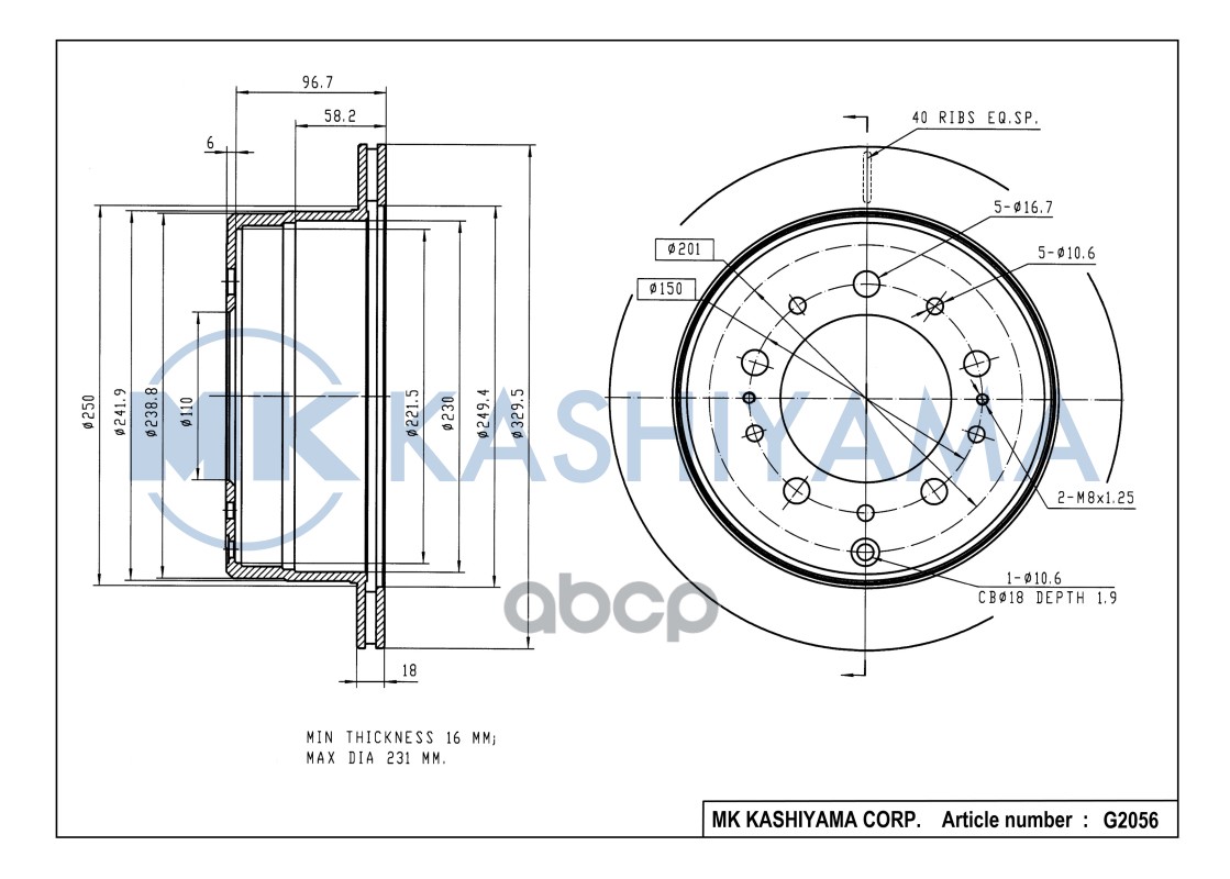 Диск тормозной задний TOYOTA LAND CRUISER J100 4.2-4.7 00-05/LEXUS LX470 02-07 G2056 MK KASHIYAMA арт. G2056