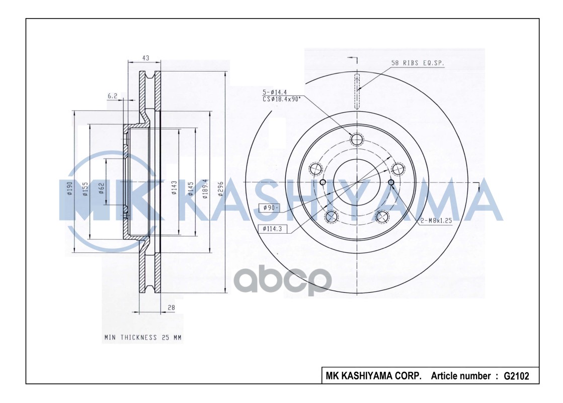 Диск тормозной передний TOYOTA CAMRY (V40) 06-11/RAV 4 05- G2102 MK KASHIYAMA арт. G2102