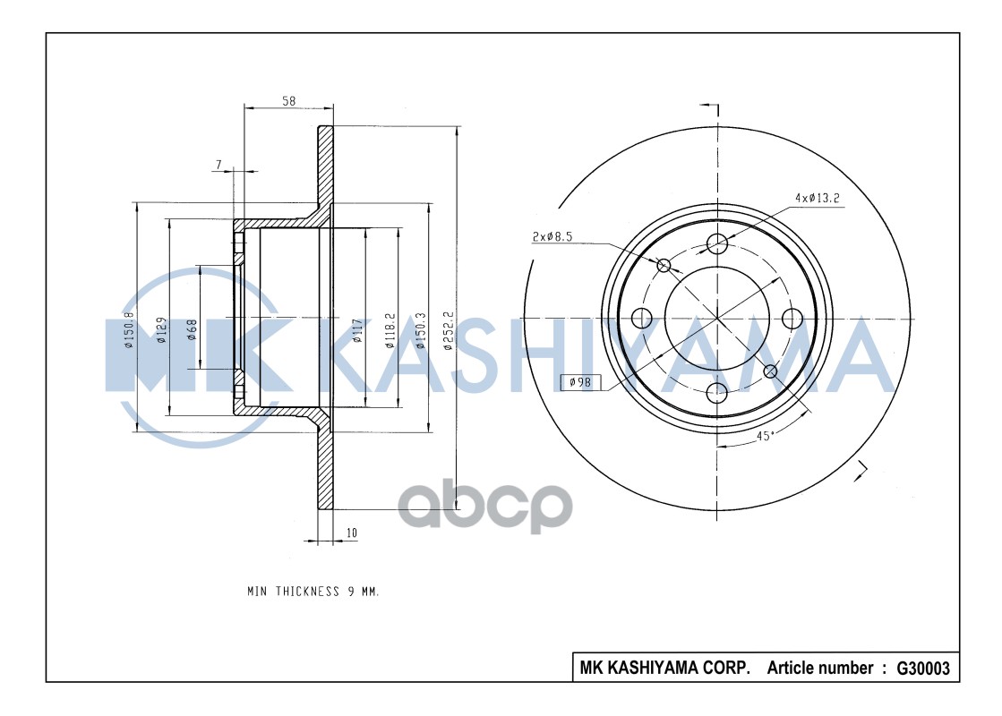 Диск тормозной передний LADA 2101-07 G30003 MK KASHIYAMA арт. G30003