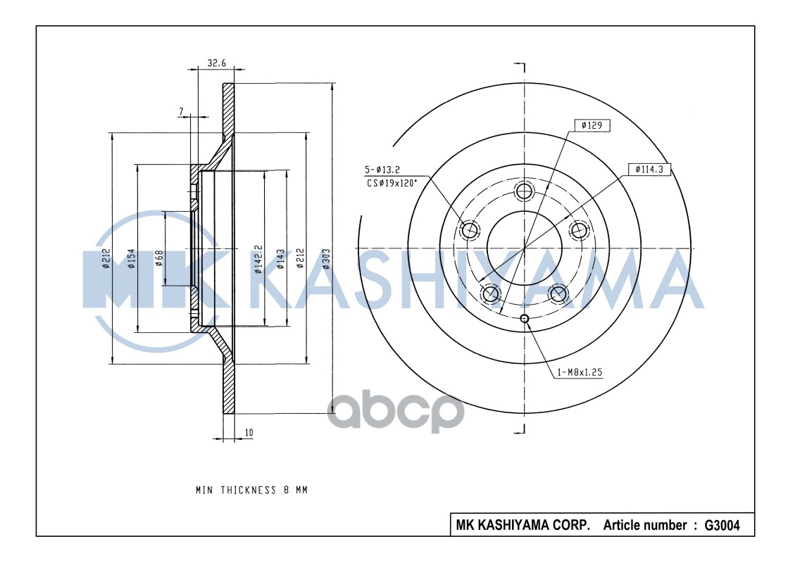 Диск тормозной задний MAZDA CX-5 11- G3004 MK KASHIYAMA арт. G3004