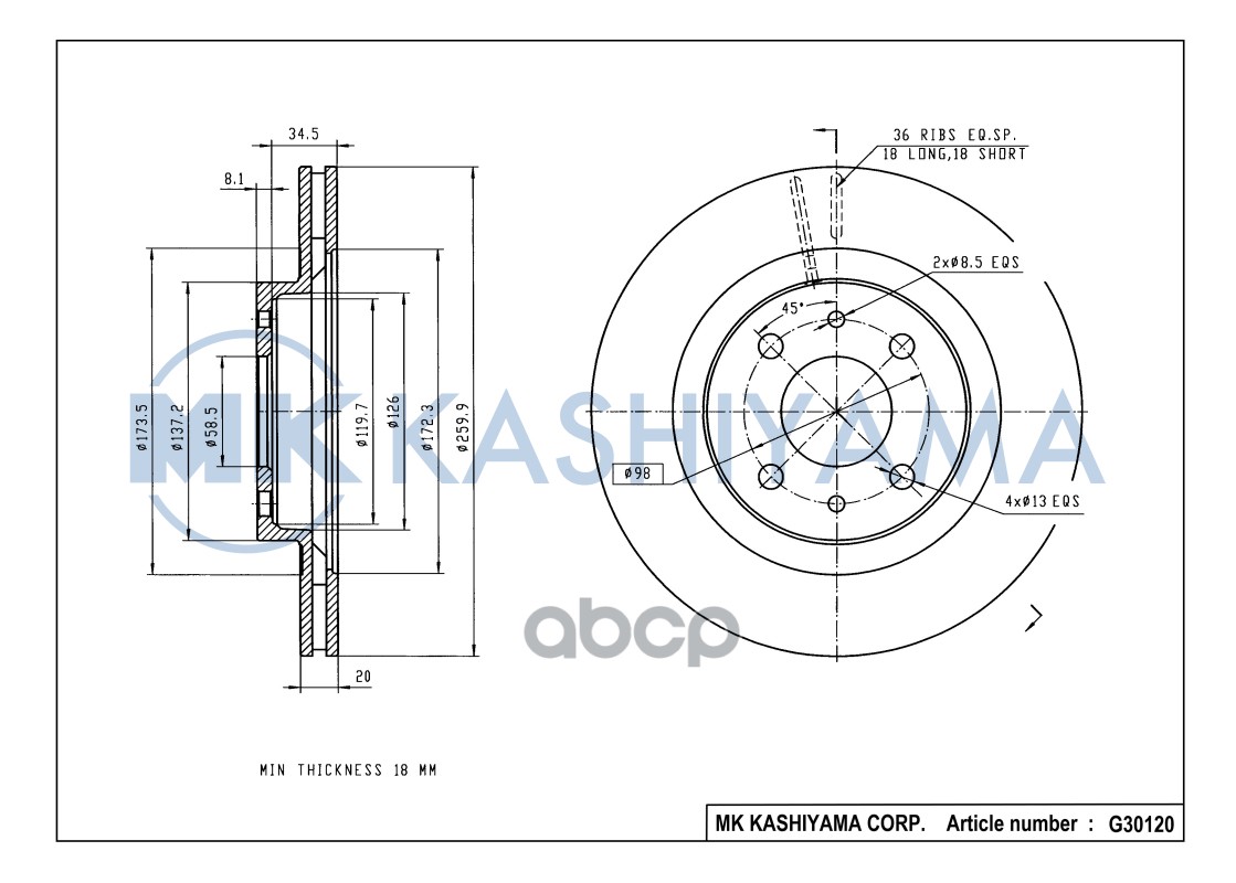 Диск тормозной передний R14 LADA 110/GRANTA/KALINA/PRIORA G30120 MK KASHIYAMA арт. G30120