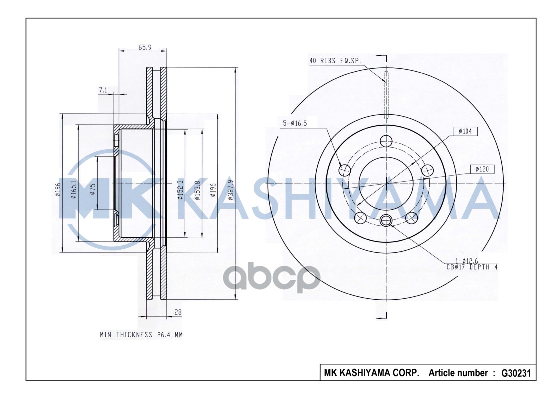 Диск тормозной передний BMW X3 F25 G30231 MK KASHIYAMA арт. G30231