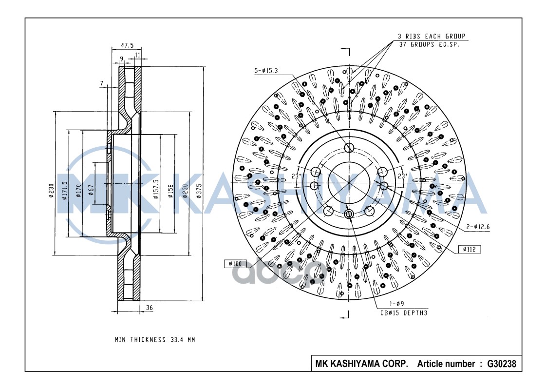 Диск тормозной передний MERCEDES ML W166 G30238 MK KASHIYAMA арт. G30238