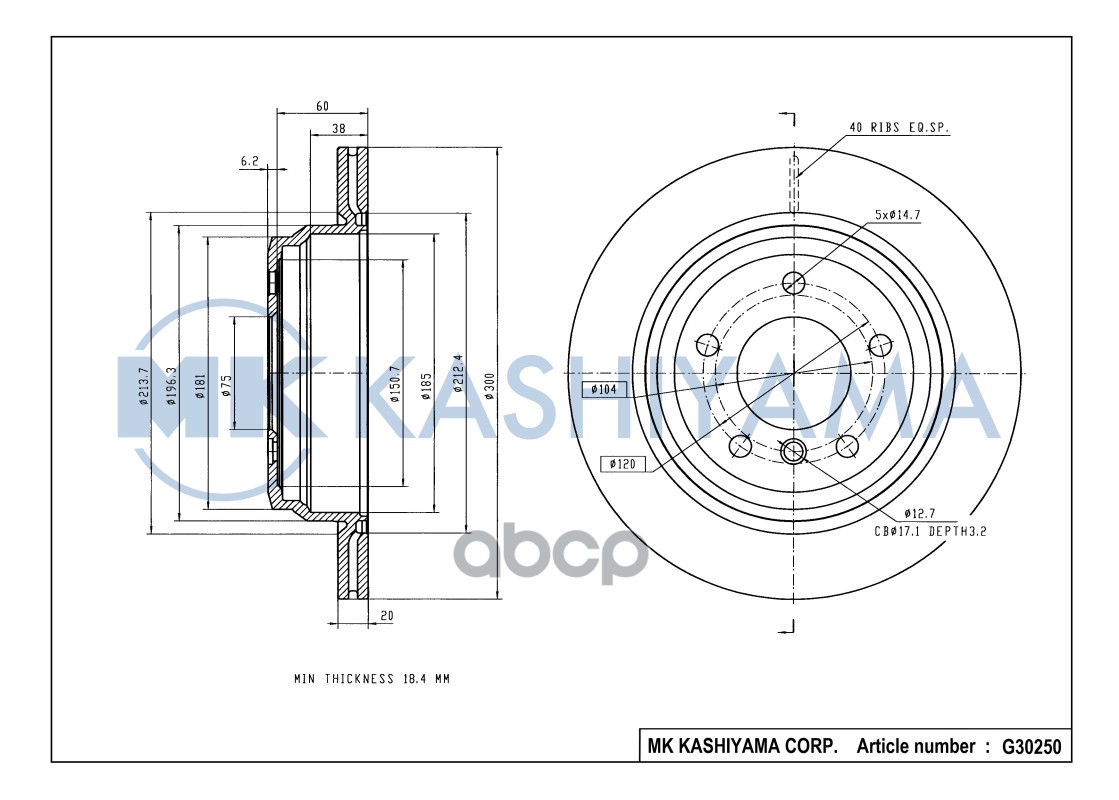 Диск тормозной задний BMW E81/E87/E90/E91/E84 X1 G30250 MK KASHIYAMA арт. G30250