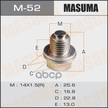 Болт маслосливной с магнитом (с шайбой) MITSUBISHI 14x1.5mm MASUMA M-52 Masuma арт. M-52