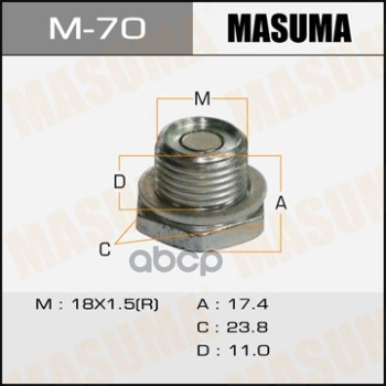 Болт маслосливной A/T С МАГНИТОМ (с шайбой) Toyota 18x1.5mm MASUMA M-70 Masuma арт. M-70
