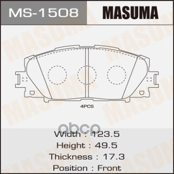 Колодки передние TOYOTA ALLION MASUMA MS-1508 Masuma арт. MS-1508