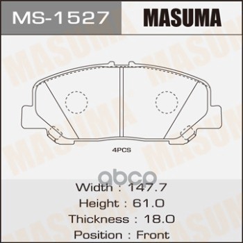 Колодки передние TOYOTA ALPHARD MASUMA MS-1527 Masuma арт. MS-1527